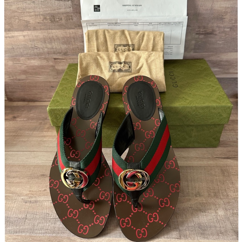 Gucci Kika Thong Sandals with Red and Green Accents